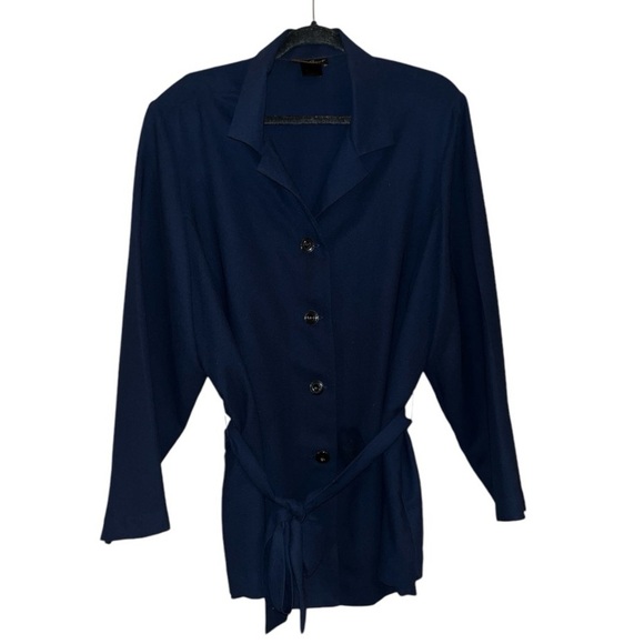 Ashley Stewart belted blouse size 20W blue button down plus size 2X business - Picture 1 of 7